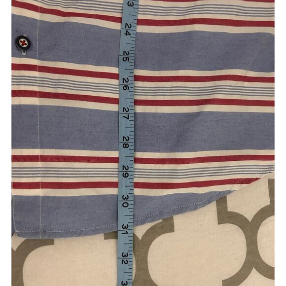 Craft + Flow Men's XL Red White & Blue Striped Button Down Short Sleeve Shirt - Picture 6 of 9